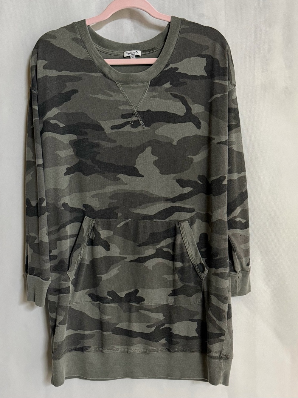 Splendid Camo Sweatshirt Dress Tunic Kangaroo Pocket Size Small Made in USA